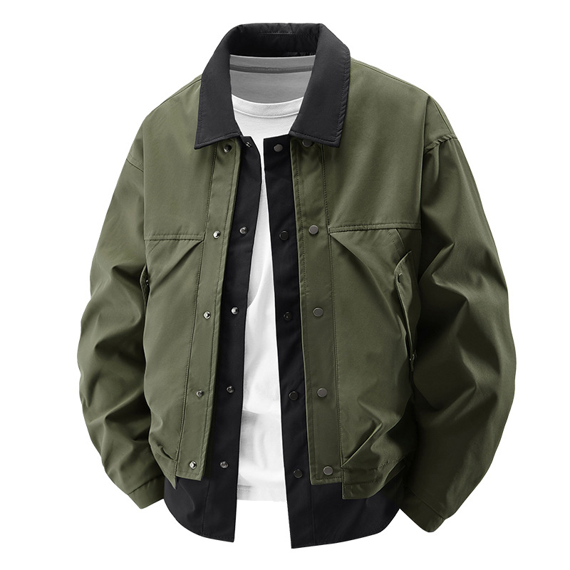 Spring 2025 new style trendy brand loose casual waterproof lapel faux two-piece jacket