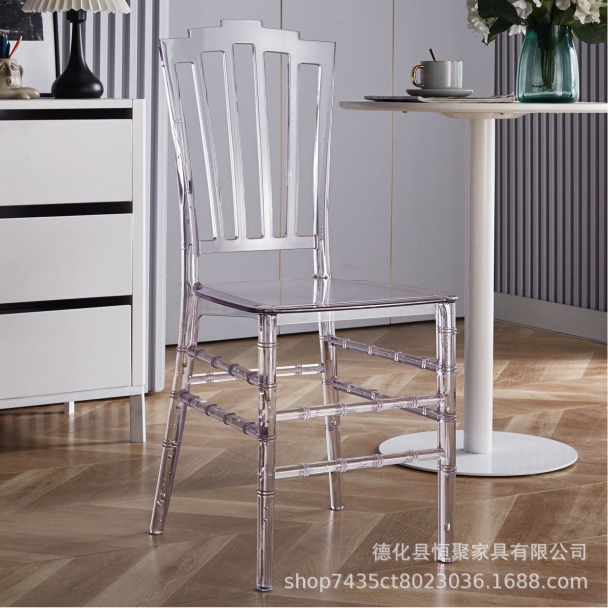 Fábrica directa de acrílico silla de comedor boda al aire libre Napoleón silla de comedor hotel banquete silla transparente