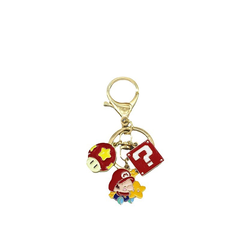 スーパーマリキーホルダーストラップマリオカップルのかばんにアクセサリーをつけたアニメキノコの疑問符保護カバープレゼント