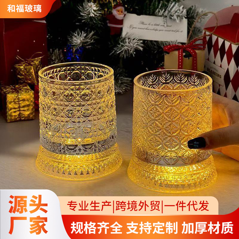 Creative Internet-Famous Rotating Cup Transparent Glass Whiskey Glass for Home Use, High-End Embossed Liquor Cup