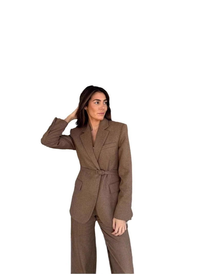 (Торговля через границу), коричневый лонгслив, костюм, модная куртка, slim fit