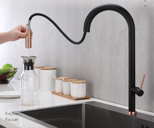 Modern minimalist kitchen pull-out faucet Amazon lift-up mixed faucet stainless steel brushed faucet