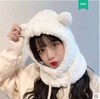 Velvet demi-season universal winter cute scarf, keep warm hat, with little bears, Korean style