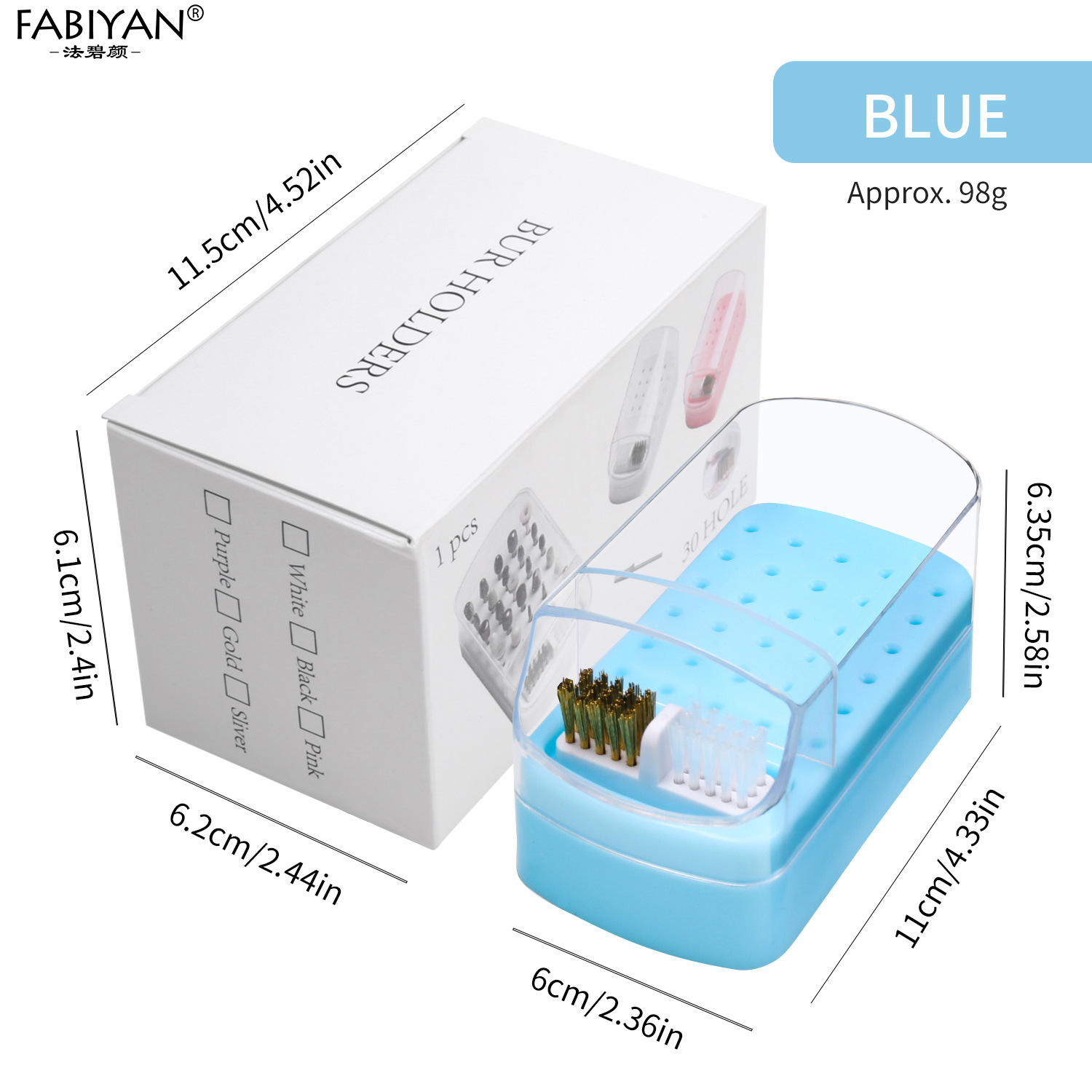 Nueva caja de almacenamiento de cabezal de molienda de 30 agujeros con cepillo de limpieza caja vacía herramientas de uñas de cerámica de acero de tungsteno dividido a prueba de polvo