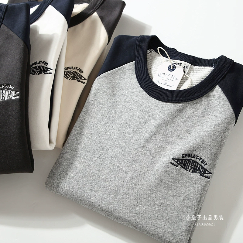 ретро в японском стиле! Пара контрастных реглан Trbottomyy! Популярная рубашка с длинными рукавами и вышивкой для мужчин