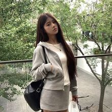 束腰显瘦短款秋冬拉链连帽卫衣新款收腰美式外套复古开衫加绒上衣