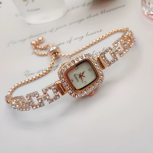 Square Swiss-Style Bracelet Watch, Crystal Accent, Adjustable Chain, Gold & Silver Options