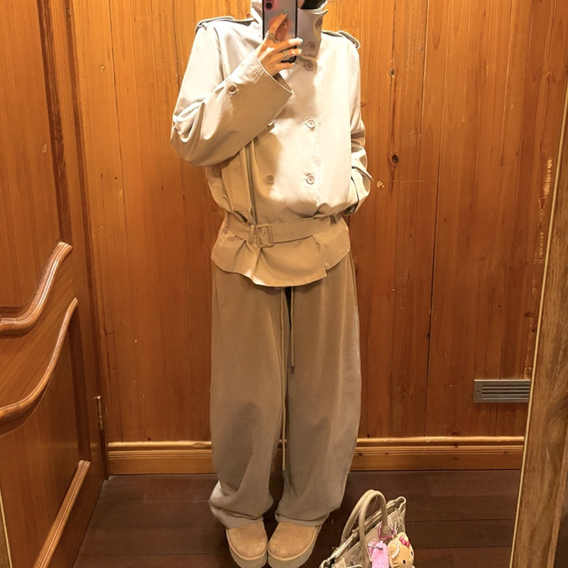 ZHOYUE气质通勤风柔软廓型湖灰色宽松立领短款风衣外套女秋季新品|undefined
