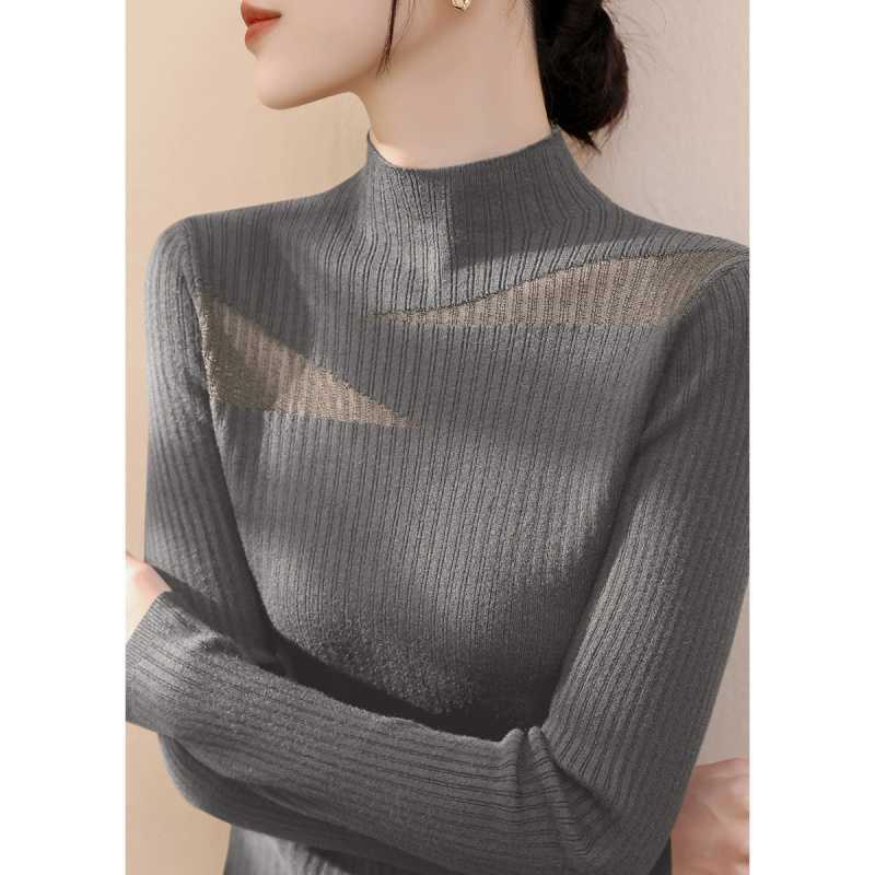 New Spring Black Long-Sleeved Knit Sweater for Women, High Neck Sweater, Versatile, Slim Fit, Inner Layer Base Top