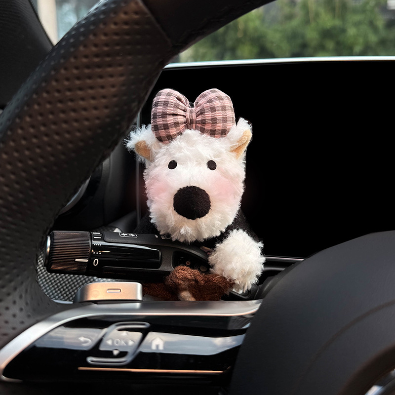 Nuevo automóvil montado en el brazo de la guía decoración guía adornos lindos West Highlands limpiaparabrisas decoración muñeca muñeca luz de dirección muñeca mujer