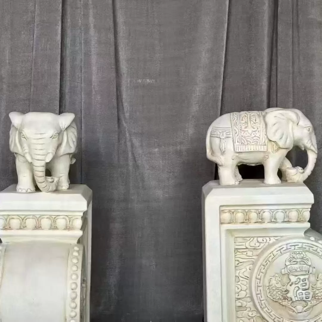 石雕门墩抱鼓石汉白玉大象一对仿古青石门口摆件家用石雕动物摆件