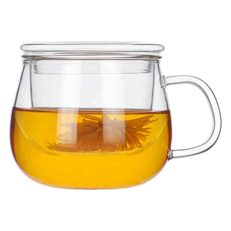 Vaso de vidrio de tres piezas con tapa, taza para separar té y agua, taza con filtro para té de flores, vaso para bebidas de jugo, vidrio de borosilicato alto.