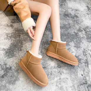 New Genuine Cowhide Snow Boots Women's Short Boots Thickeneded Winter Boots Cotton Shoes Women's Boots Genuine Leather Student Women's Shoes Lazy Shoes