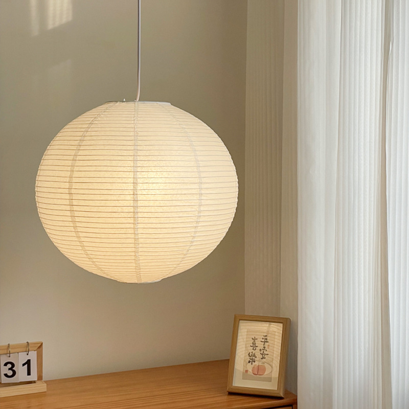 Japanese-style Zen Chandelier Simple Internet-famous Living Room Lamp for Homestay Dining Table Round Ball White Rice Paper Chandelier