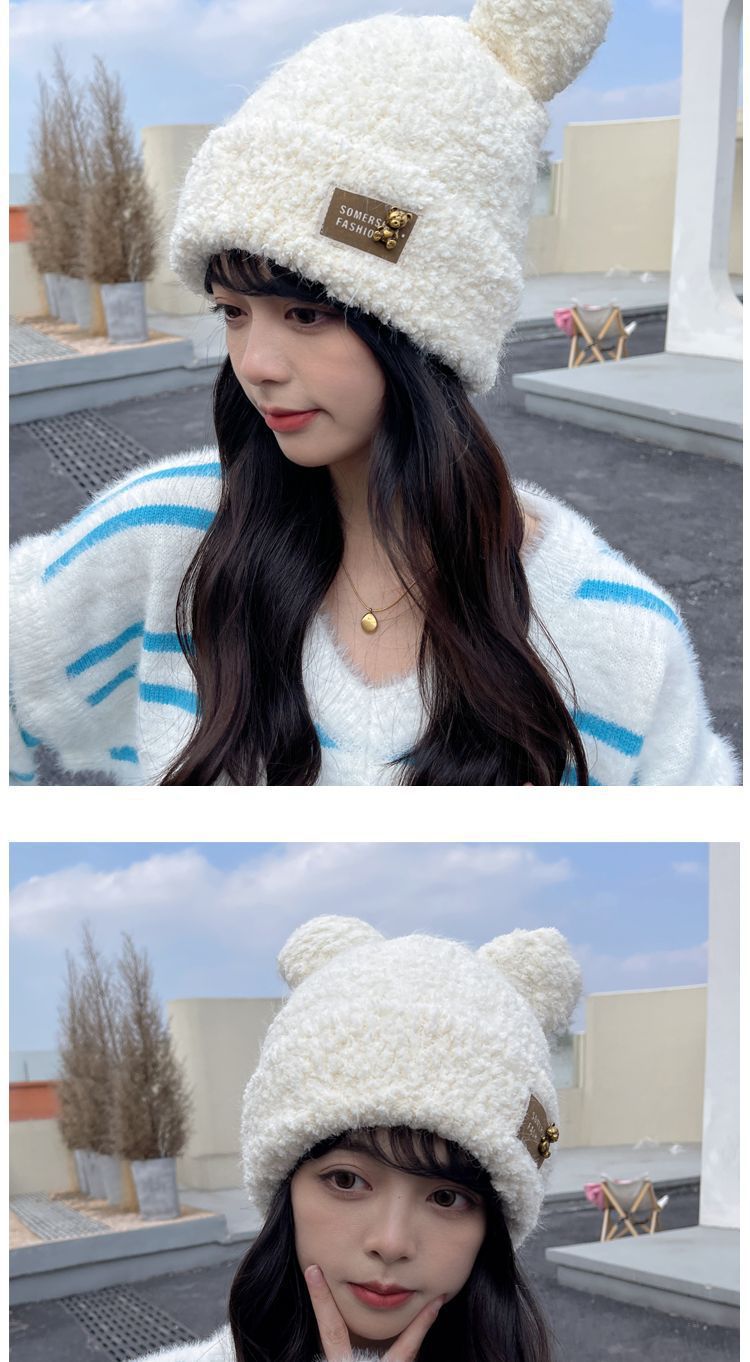 Berretto in maglia da donna con orecchie da orso peluche caldo_voghion.com