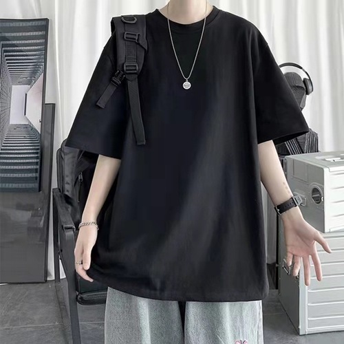 T-shirt half-sleeved solid color short-sleeved casual style men's 2023 summer new style five-point short-sleeved trend Korean version loose for men and women