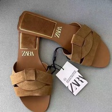 ZA欧美外贸新款交叉平底凉鞋简约百搭外穿女拖鞋