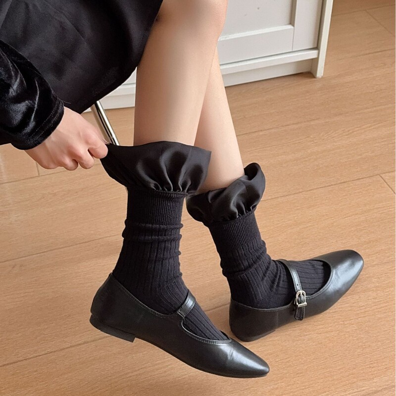 Double-Layer Ruffled Lace Socks for Women, Summer Thin Pleated Calf Socks, Niche Internet Celebrity Bubble Cuff Slouch Socks, Girly Style