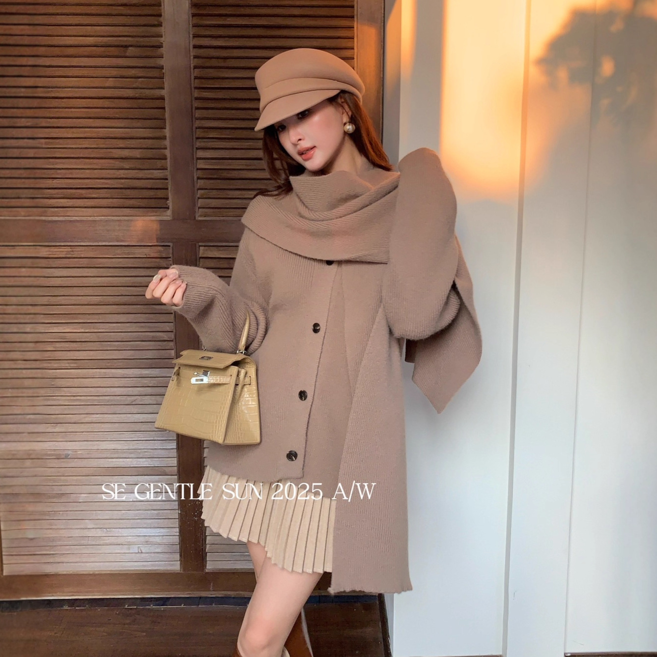 SE GENTLE SUN2025秋冬女法式时髦小资简约围脖亲肤软糯北极毛衣