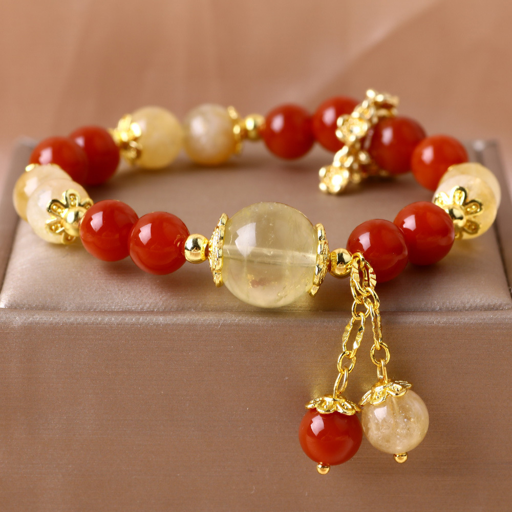 Ágata rojo natural cristal amarillo color de brazalete 8mm cuentas pulsera de anillo nuevo estilo chino joyas de ágata al por mayor