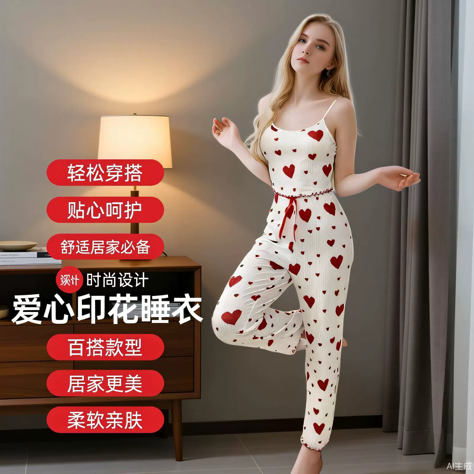 跨境亚马逊春秋爆款热销欧美吊带女睡衣印花可外穿女士家居服套装