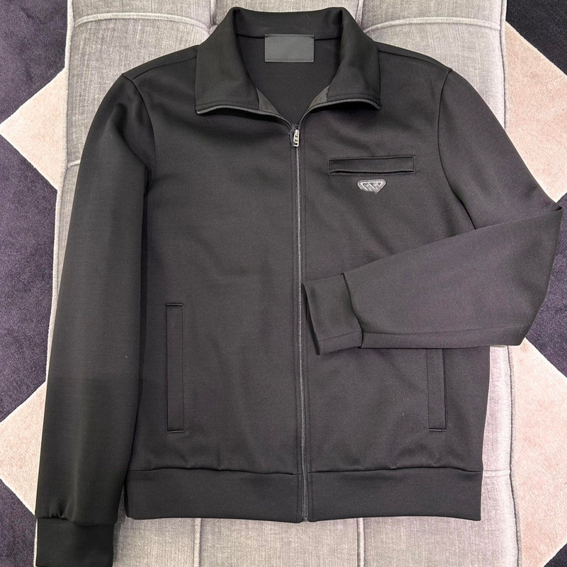 Correct Version in Stock, New Original P Brand Triangle Logo Iron Logo Stand Collar Zipper Cardigan Jacket, Same Style for Men and Women