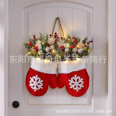 跨境新品Twinkling Christmas Mitten Wreath圣诞节发光手套花环