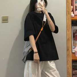盐系ins黑色短袖t恤女纯色基础款2026夏季百搭宽松显瘦纯棉上衣