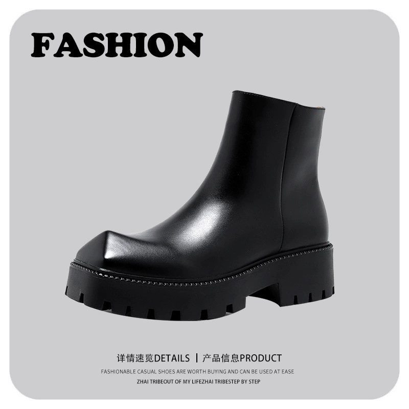 Европейские и американские уличные Молодежные Пригородные Ботинки Челси 2024 Осень Новые модные кожаные сапоги на платформе в Корейском стиле