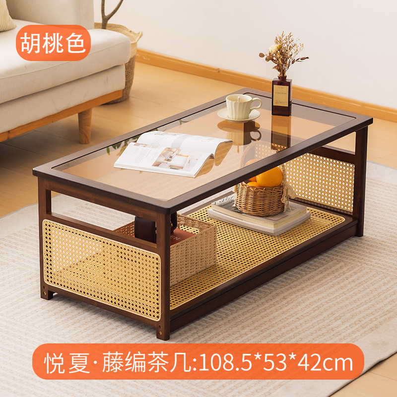 Mesa de centro, mesa rectangular de ratán de bambú, sala de estar, hogar, apartamento pequeño de estilo japonés, mesa de té de nogal moderna simple