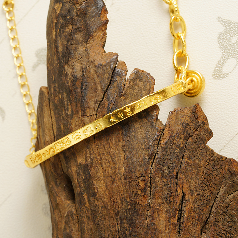 Liquero de lujo nacional de moda vietnamita oro de oro Ping An alegría pulsera de medio brazalete monedas personales estilo chino de alta calidad joyas de mujer