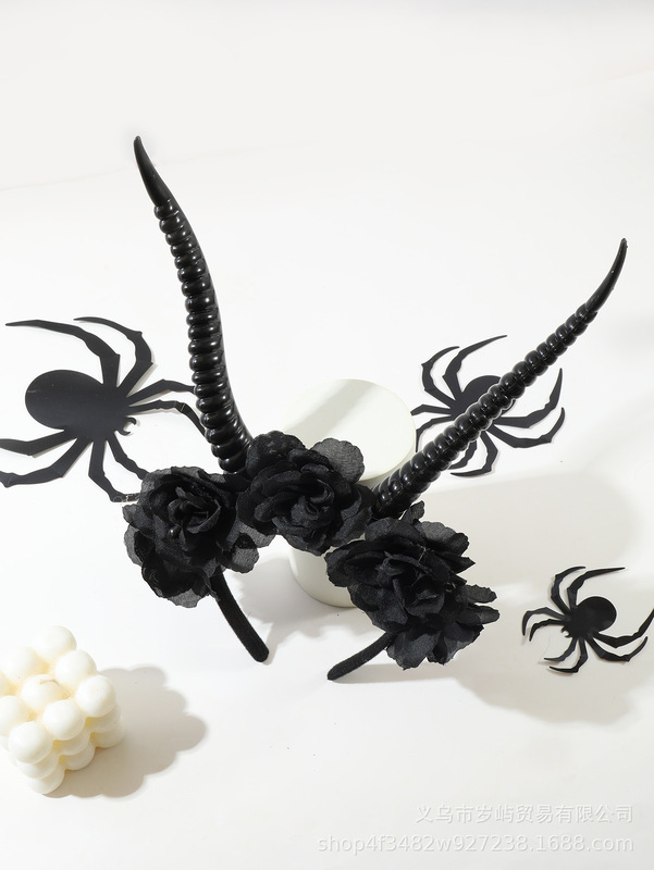 ハロウィン悪魔の角ヘッドバンド cos 悪魔魔女ドレスアップ頭飾り模擬花悪魔の角ヘッドバンド|undefined
