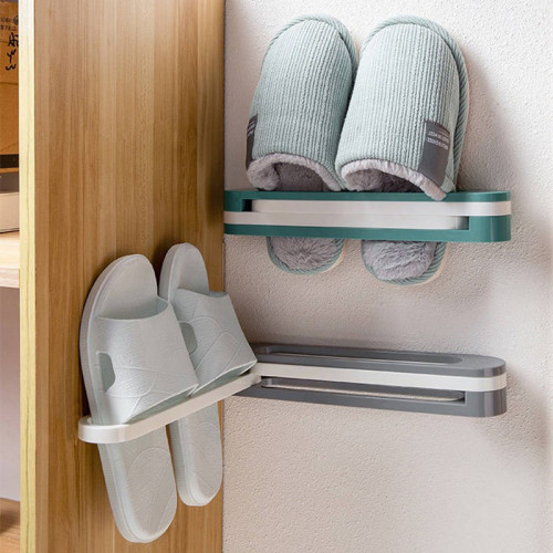 Three-in-one punch-free bathroom slipper rack, wall-mounted storage shoe rack behind bathroom door, foldable towel rack
