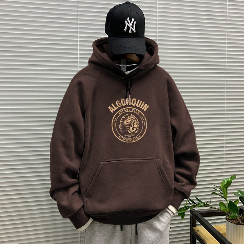 Spring and Autumn heavy hooded sweater men's fashion brand winter top hoodie plus velvet coat American couple pullover