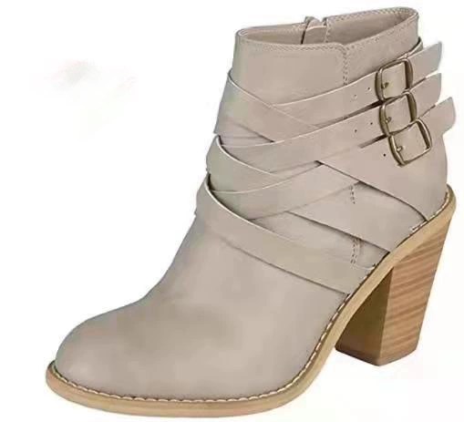 Зимние сапоги Martin новые сапоги с заостренным ремнем пряжки боковые застежки-молнии короткие сапоги с толстыми каблуками европейские и американские туфли на высоком каблуке женские сапоги