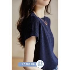 おしゃれなトップス 光沢のある通気性のある半袖ニットTシャツ レディース 夏 ZYN462985MG