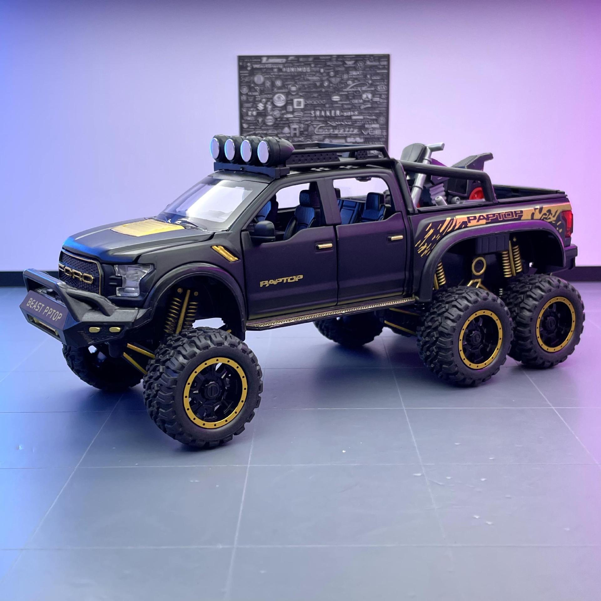 Modelo de coche de aleación 1:28 Raptor, camioneta todoterreno F150, de retroceso con sonido y luz, modelo de coche de juguete de simulación