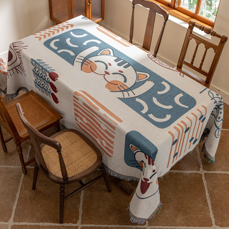 Topa de mesa de estilo bohemio al aire libre de doble cara para acampar almohadilla de picnic de diseño de tela rectangular