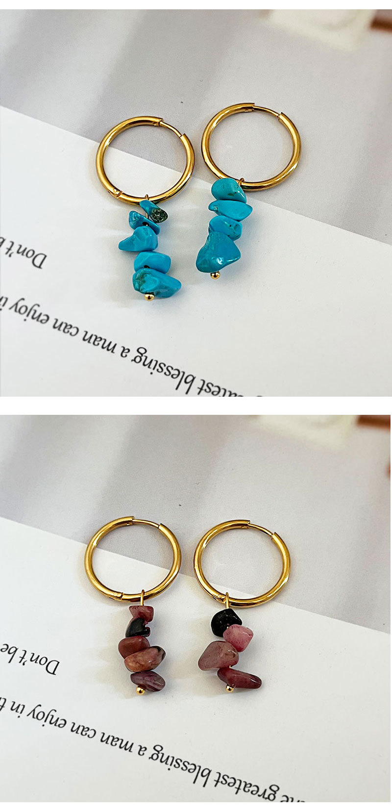 1 Pair Casual Simple Style Geometric Irregular 304 Stainless Steel Natural Stone Drop Earrings display picture 1