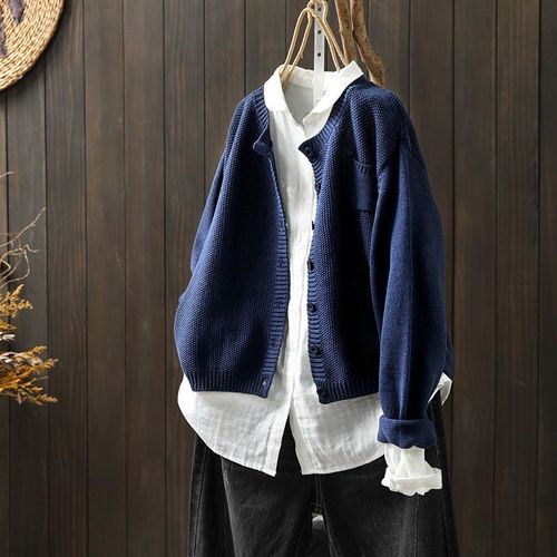 Knitted Cardigan Jacket for Women - Spring and Autumn New Retro Literary Loose Casual Versatile Long Sleeve Sweater Jacket for Women