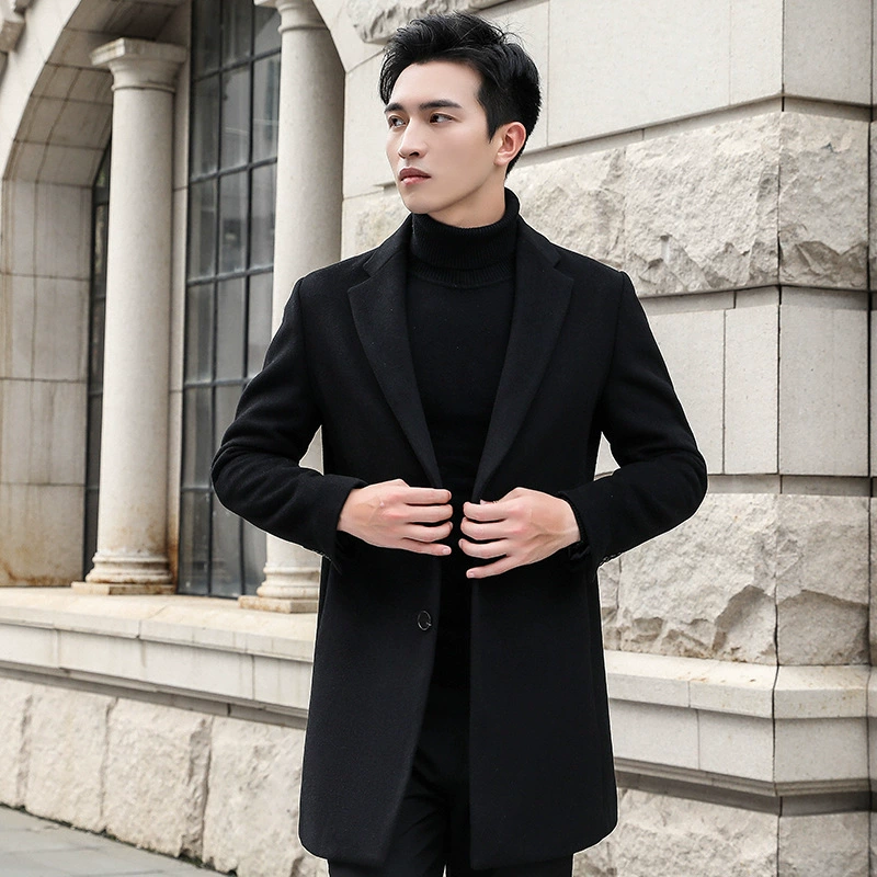 Осенне-зимнее хлопковое пальто, мужское Молодежное приталенное красивое мужское шерстяное пальто средней длины, пальто