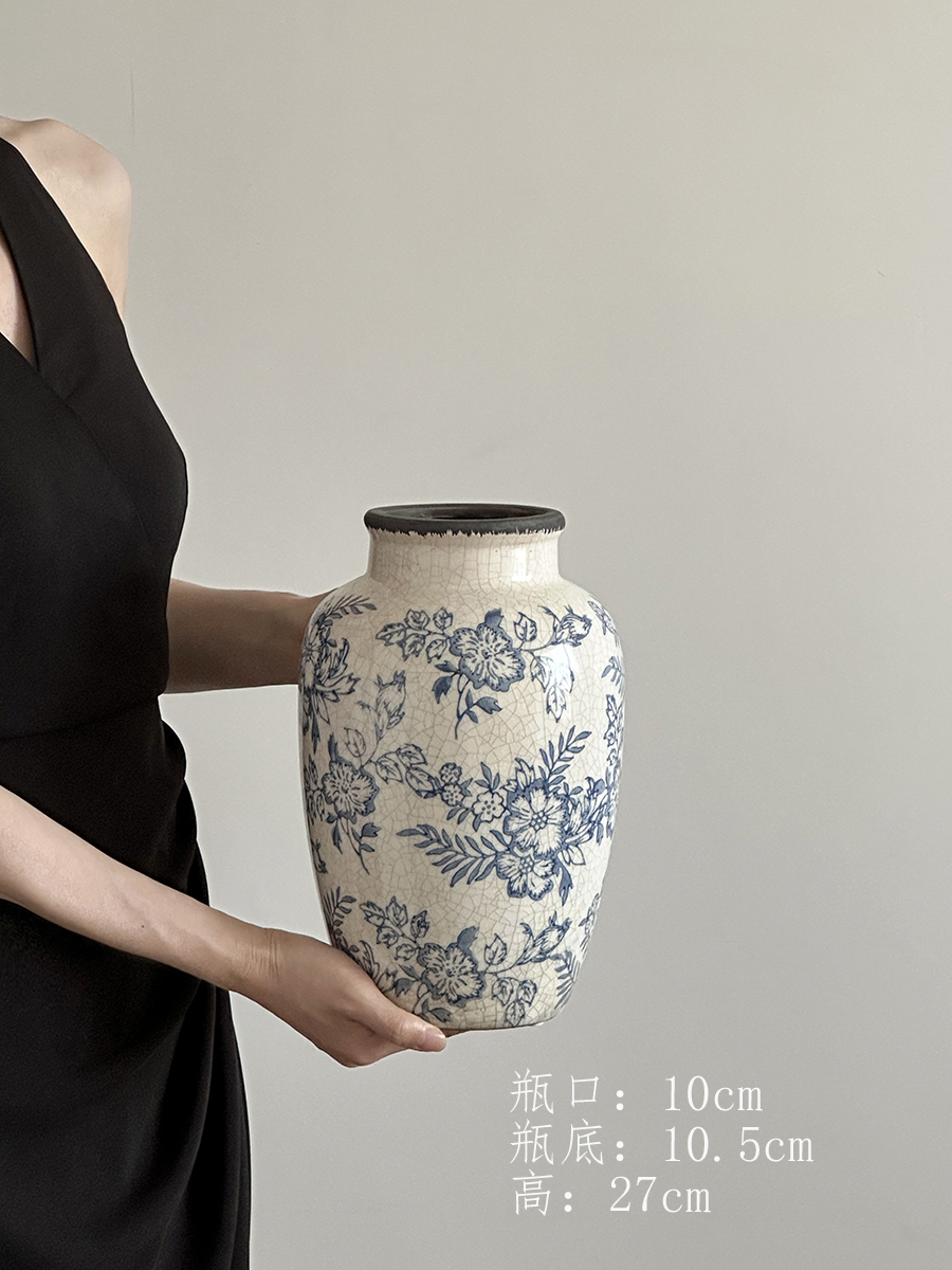 Flor azul porcelana vintage flor de cerámica decoración floral sala de estar vasijas de cerámica decoración de lujo ligera nueva flor china