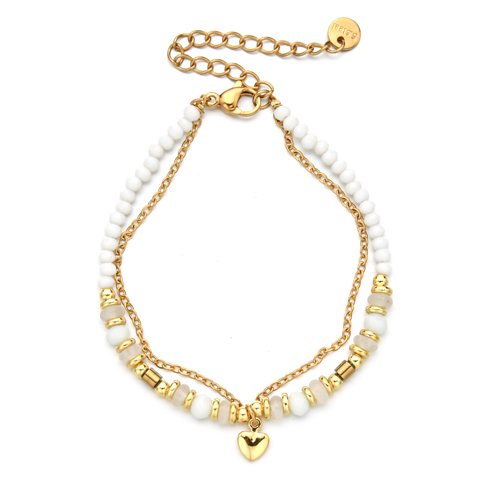 Geometric Pattern All Seasons Season Retro Classic Style Geometric 304 Stainless Steel Artificial Crystal Beaded Chain Cable Chain Lobster Trigger Clasp Closure Beaded Bracelets Wholesale