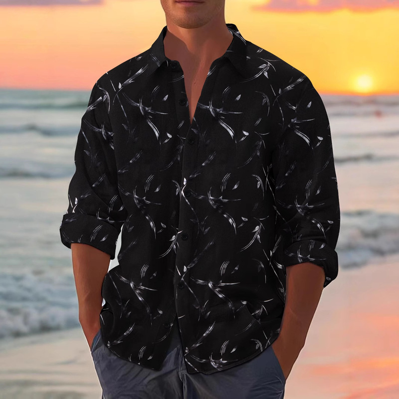 Bronzing Feather Sword Head Cuff Shirt Cross-border Amazon Casual Business Vacation Daily Men's Long Sleeve Shirt Bronzing Feather Sword Head Cuff Shirt Cross-border Amazon Casual Business Vacation Daily Men's Long Sleeve Shirt