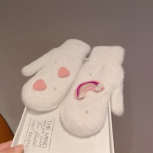 冬天加绒仿兔毛手套连指毛绒秋冬季保暖手套时尚可爱甜美女生学生