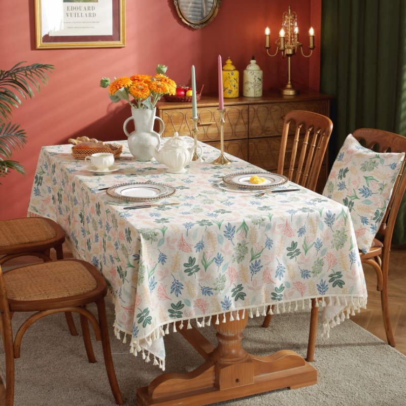 Le Xuan show new tablecloth wholesale manufacturers Japan and South Korea small fresh color leaf printing polyester linen tablecloth cover towel