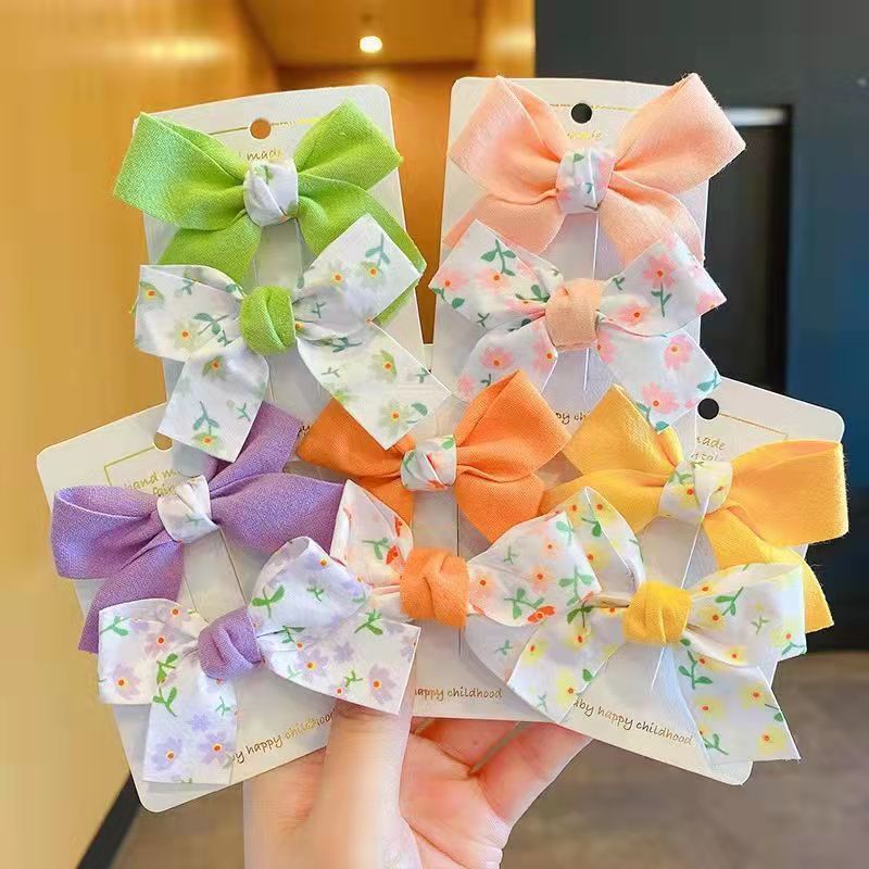 Child's floral butterfly clip hair accessory Korean style cute little girl candy color hair pin with fresh and clean fabric edge clip