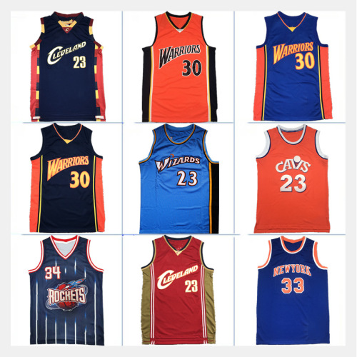 Cross-border basketball uniforms Lakers 23 James Warriors 30 Curry Rockets 34 retro embroidered sports vest jersey