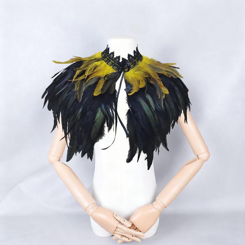 Challas de plumas, capa de lucha libre, baile de baile, chaleco de plumas, cuello falso, bib, capa de plumas gruesas, amazonas