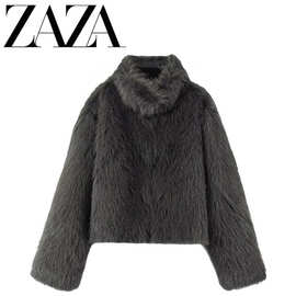 ZAZA 自制欧美风 批发女装 时尚百搭人造皮草效果短款大衣1255725